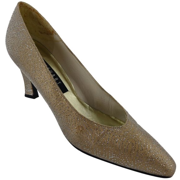 Stuart Weitzman Gold Silver Sparkly Fabric Pumps Women 8.5AAAA Dress Shoes Heels - Picture 6 of 16